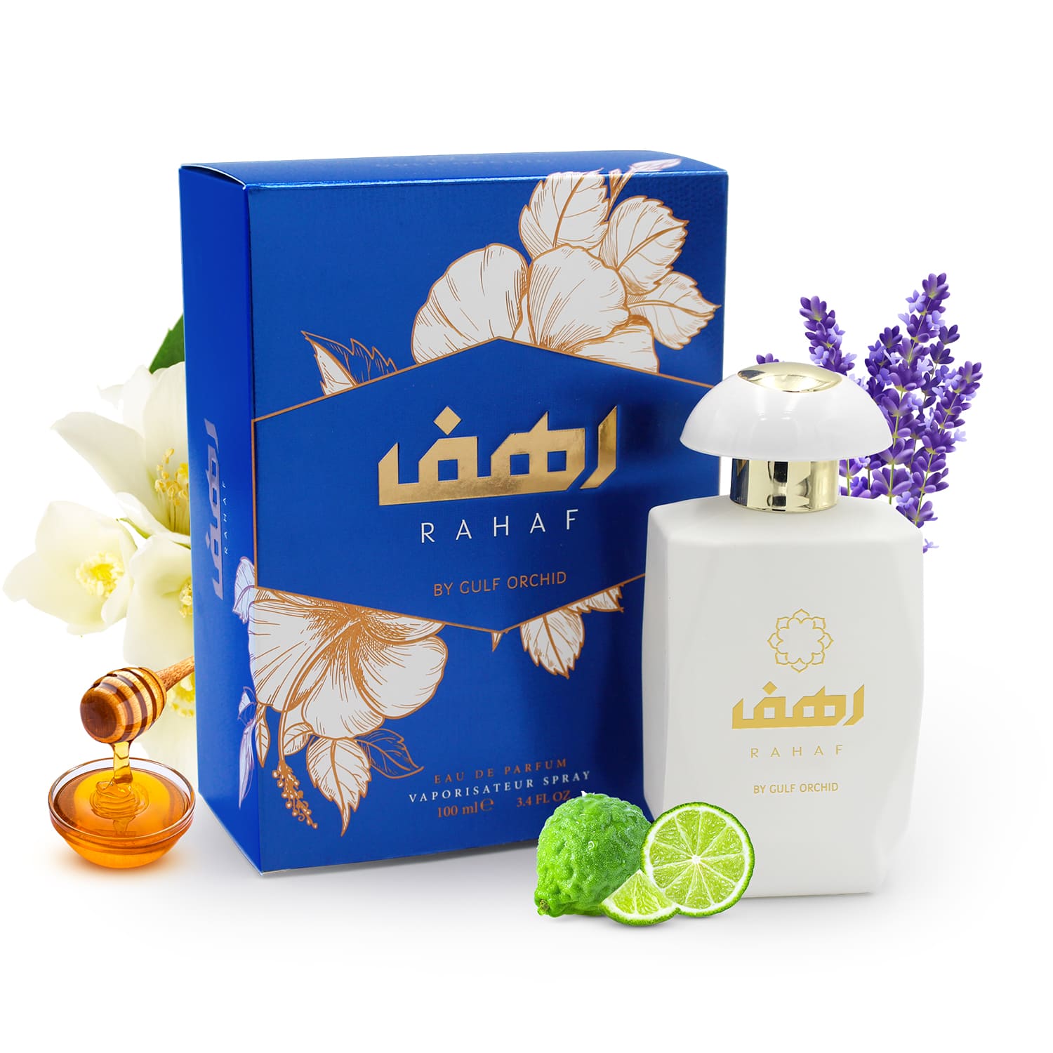 Gulf Orchid Rahaf Eau De Parfum Perfumes Floral, White Flowers, Woody Lemon, Bergamot Orange Blossom, Jasmine, Rose Patchouli, Honey, Musk