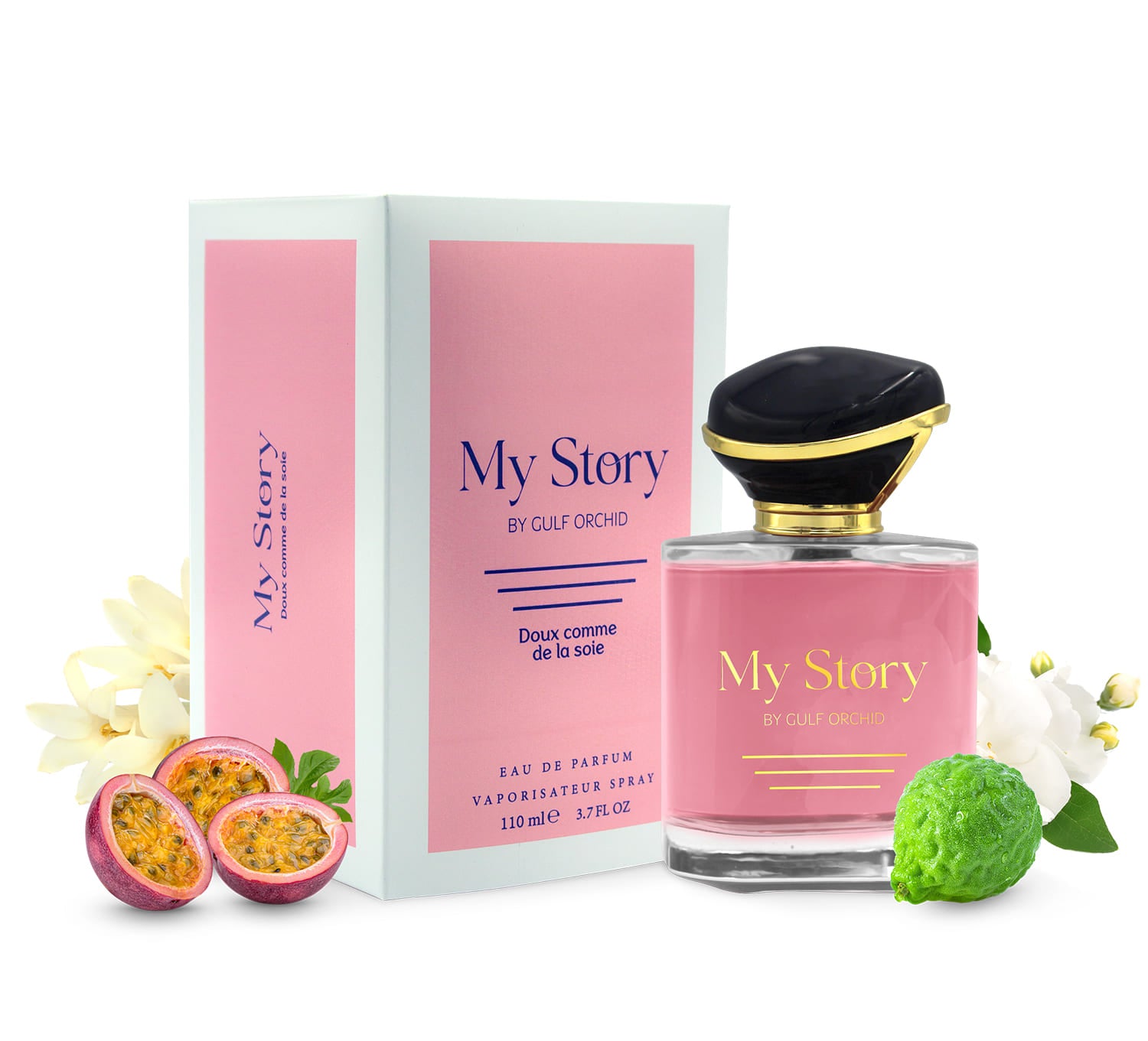 Gulf Orchid My Story Eau De Parfum Perfumes  Floral ,  Fruity  Bergamot, Orange Blossom, Blackcurrant Tuberose, Jasmine, Passionfruit Musk, Cedarwood, Vanilla