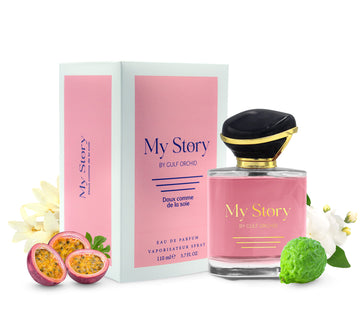 Gulf Orchid My Story Eau De Parfum Perfumes  Floral ,  Fruity  Bergamot, Orange Blossom, Blackcurrant Tuberose, Jasmine, Passionfruit Musk, Cedarwood, Vanilla